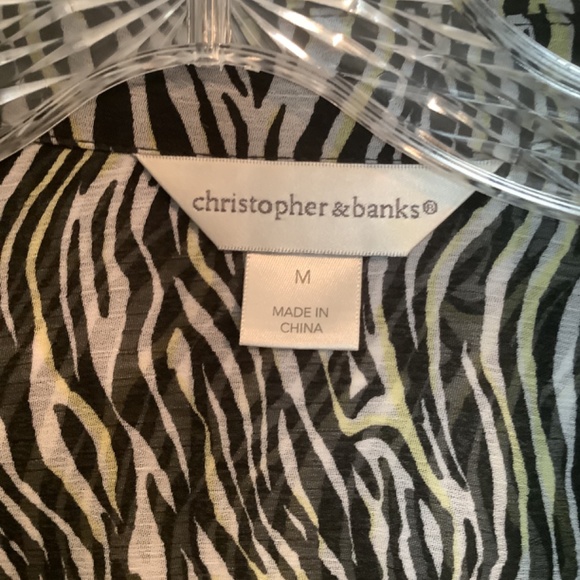 Christopher & Banks Sheer Blouse Zebra Print Black/ Light Gray/ Yellow Size M - Picture 2 of 3